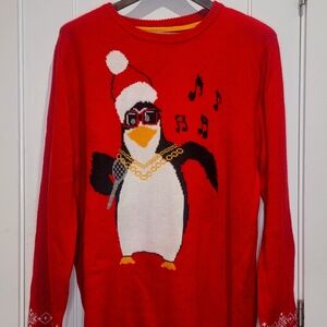 Karaoke Penguin With Gold Chains Christmas Sweater